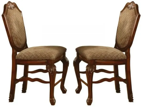 Counter Height Chair with Fabric Seat and Crown Top, Set of 2, Brown - Benzara