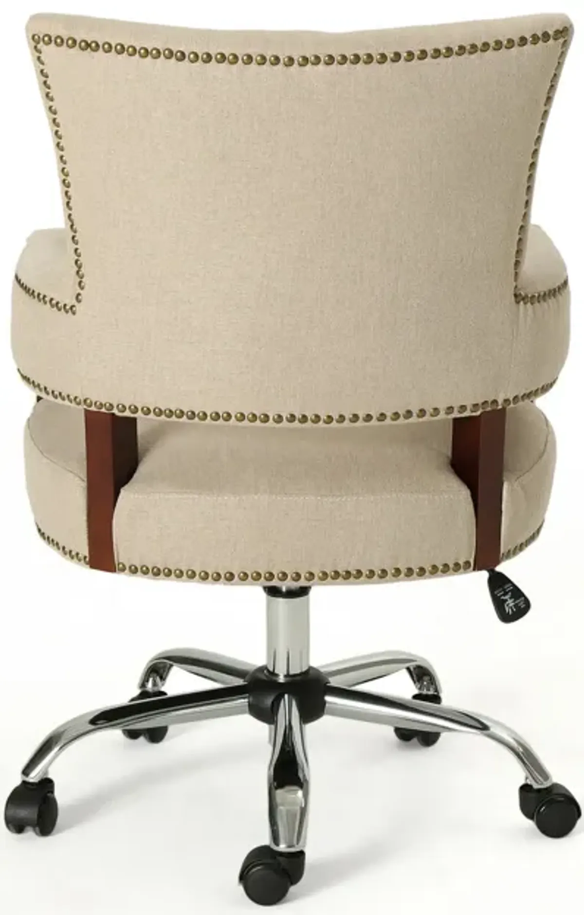 Lini Rolling Office Chair, Beige, Nailhead Trim, Swivel, Chrome Metal - Benzara