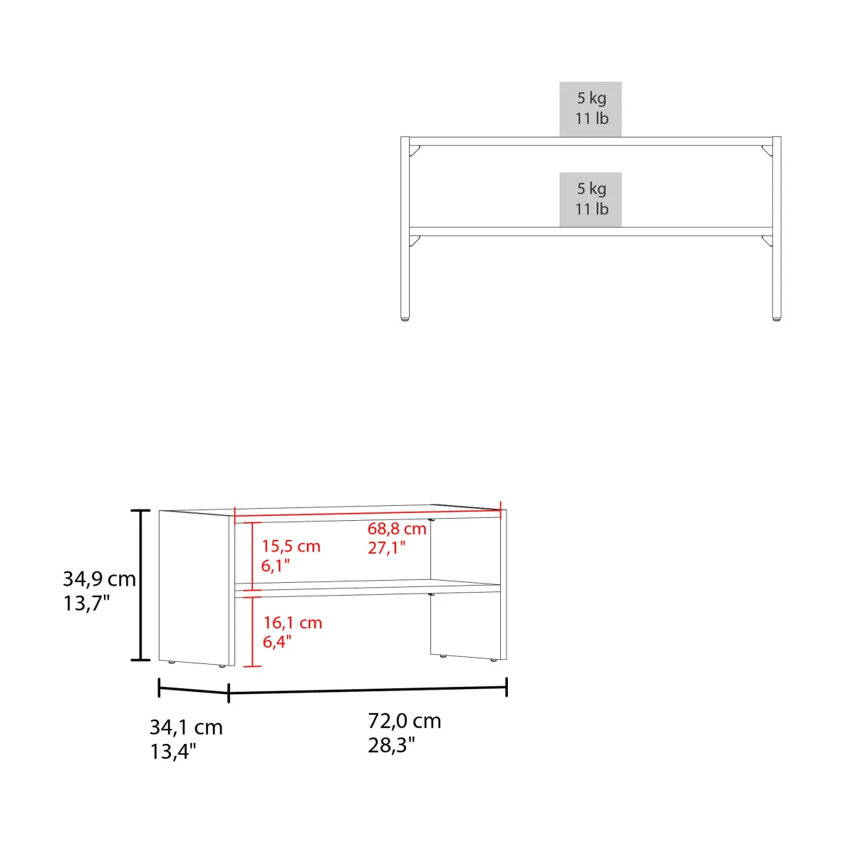 Ferry Shoe Rack 13.7" H, with 2 Shelves, White