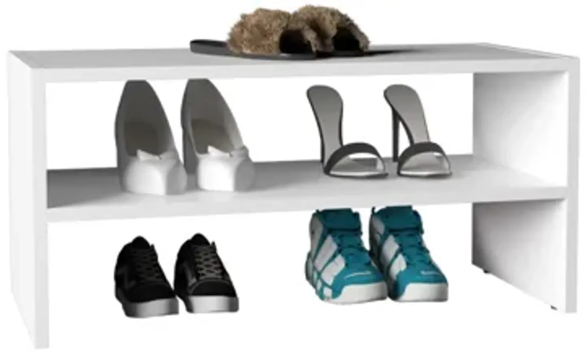 Ferry Shoe Rack 13.7" H, with 2 Shelves, White