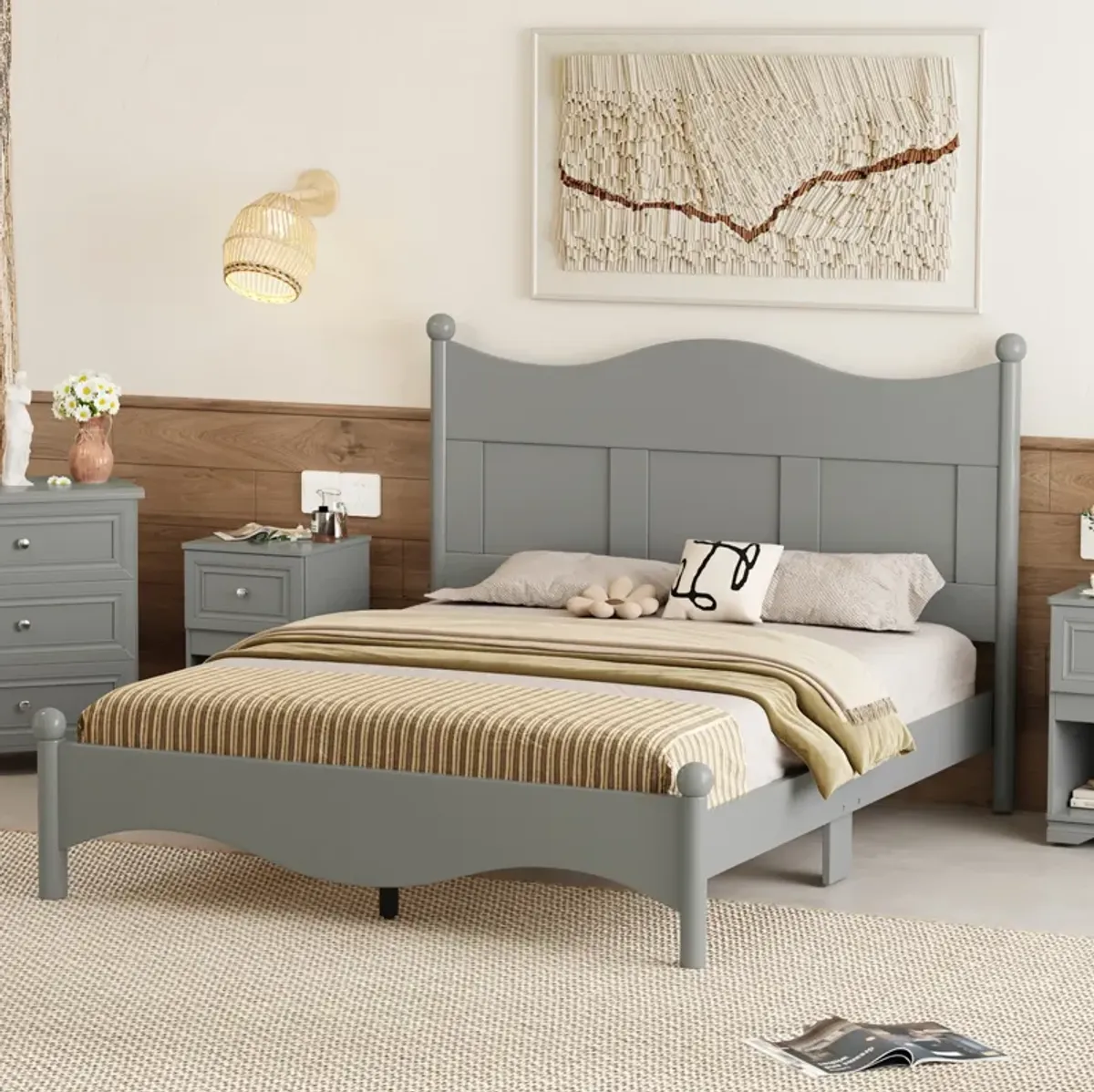 Merax Elegant Design Wood Platform Bed with Headboard