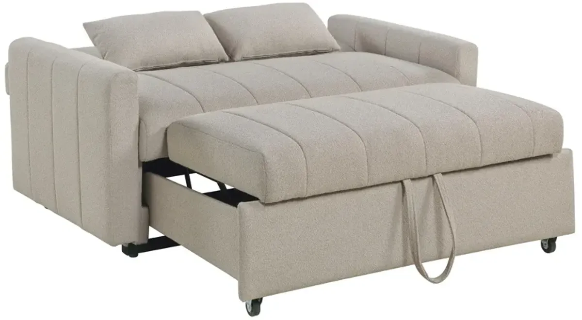 Porta Sleeper Sofa Bed, Latte Ivory Boucle Fabric, Full Size, 60 Inch - Benzara
