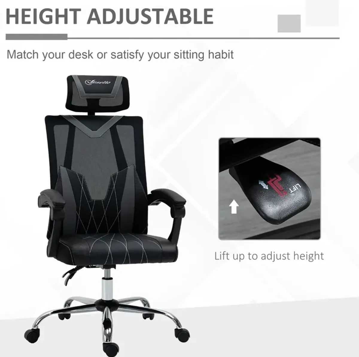 Ergonomic Mesh Seating: Desk Chair with Adjustable Headrest and Swivel