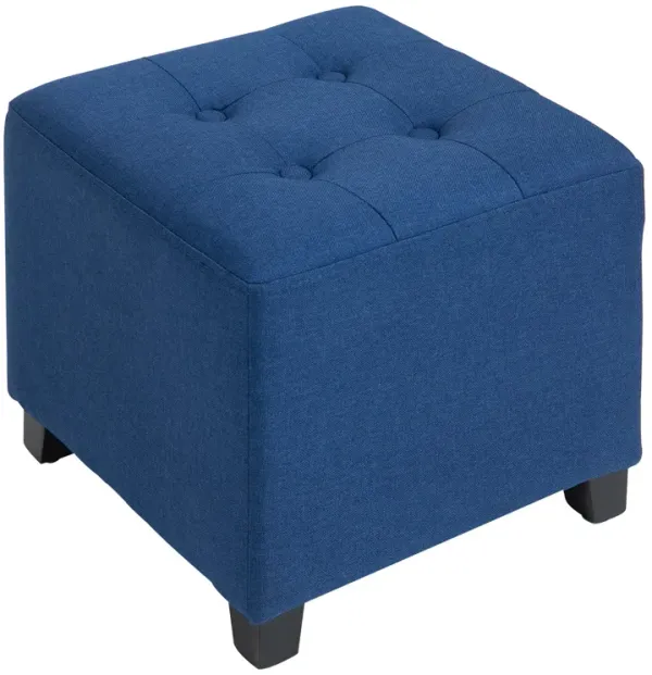Blue Compact Seat: Square Tufted Linen Ottoman Footstool
