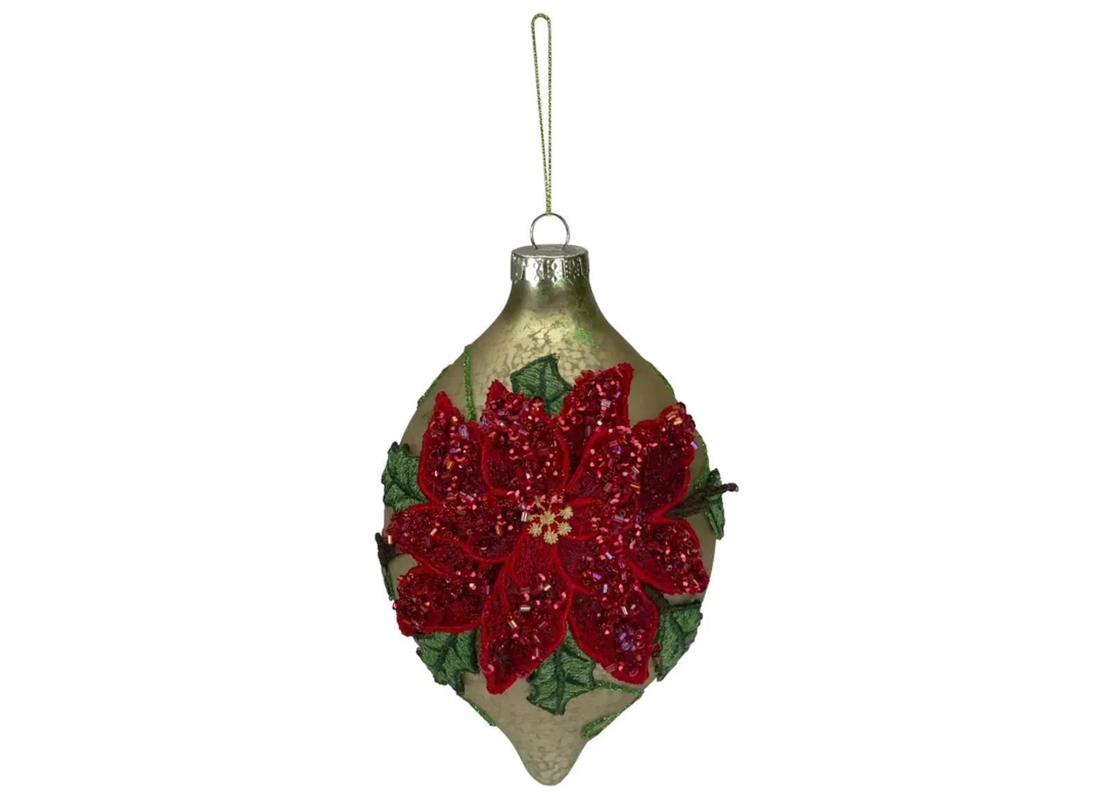 6.5" Red and Gold Poinsettia Finial Christmas Ornament