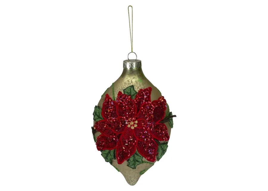 6.5" Red and Gold Poinsettia Finial Christmas Ornament