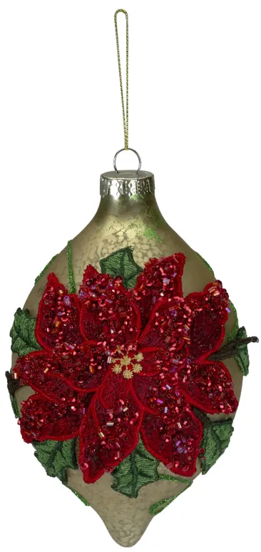 6.5" Red and Gold Poinsettia Finial Christmas Ornament