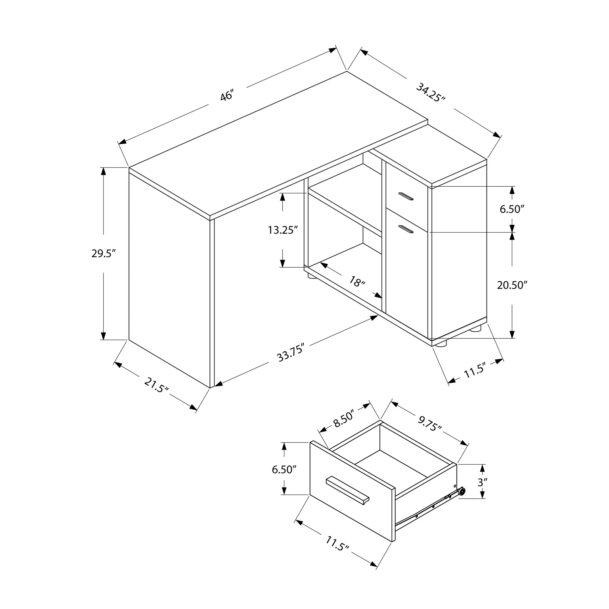 Monarch Specialties I 7351 Computer Desk, Home Office, Corner, Storage Drawers, 46"L, L Shape, Work, Laptop, Laminate, Grey, Contemporary, Modern