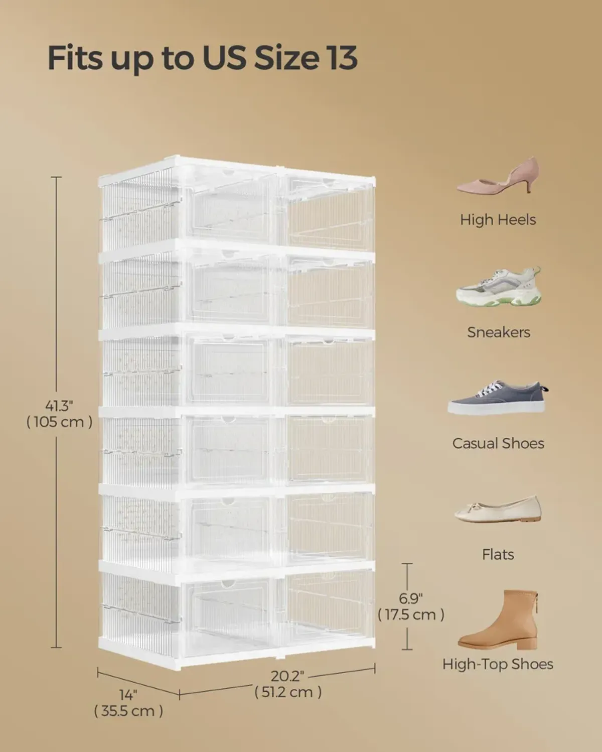 Pack of 12 Stackable Shoe Boxes Transparent