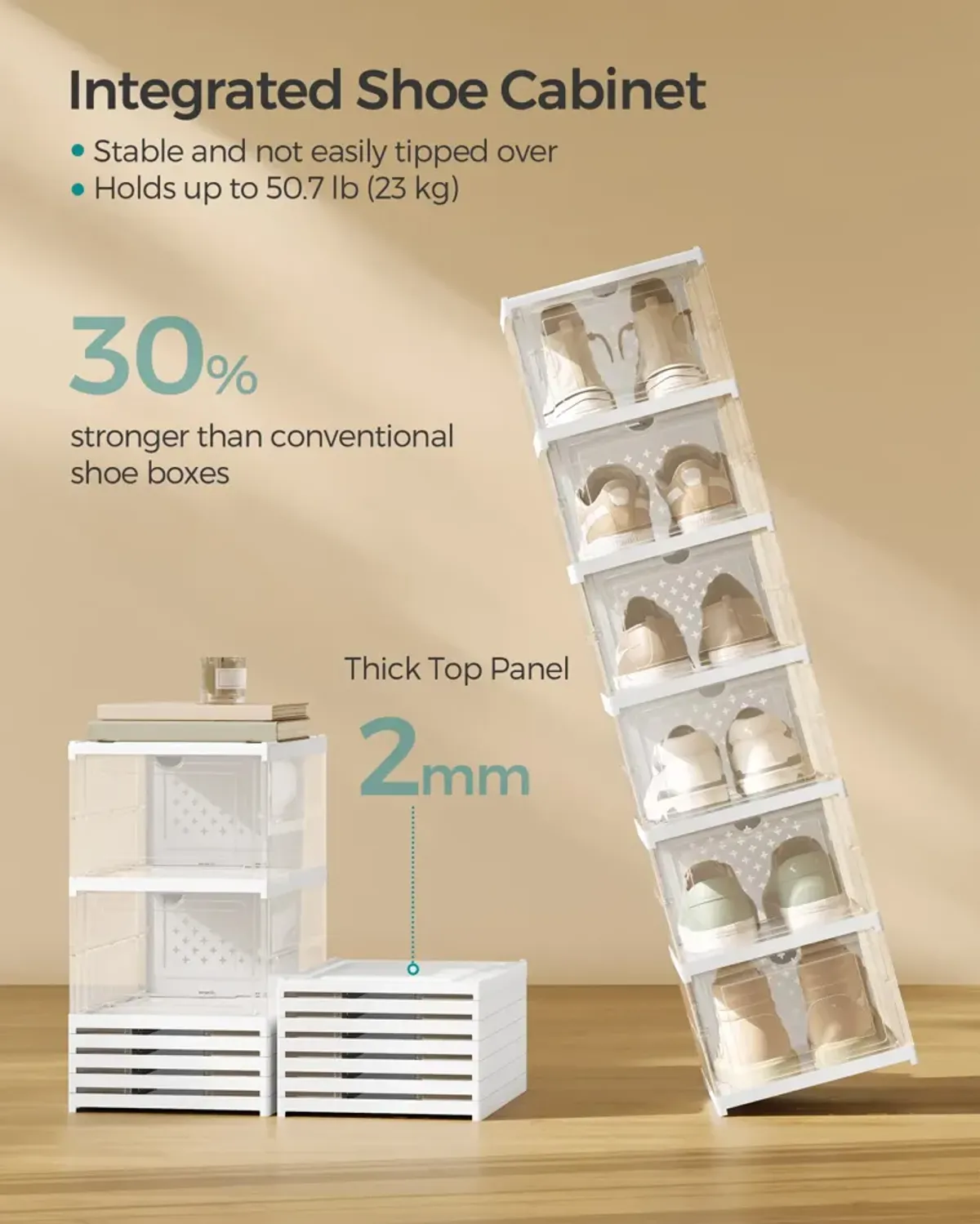 Pack of 12 Stackable Shoe Boxes Transparent