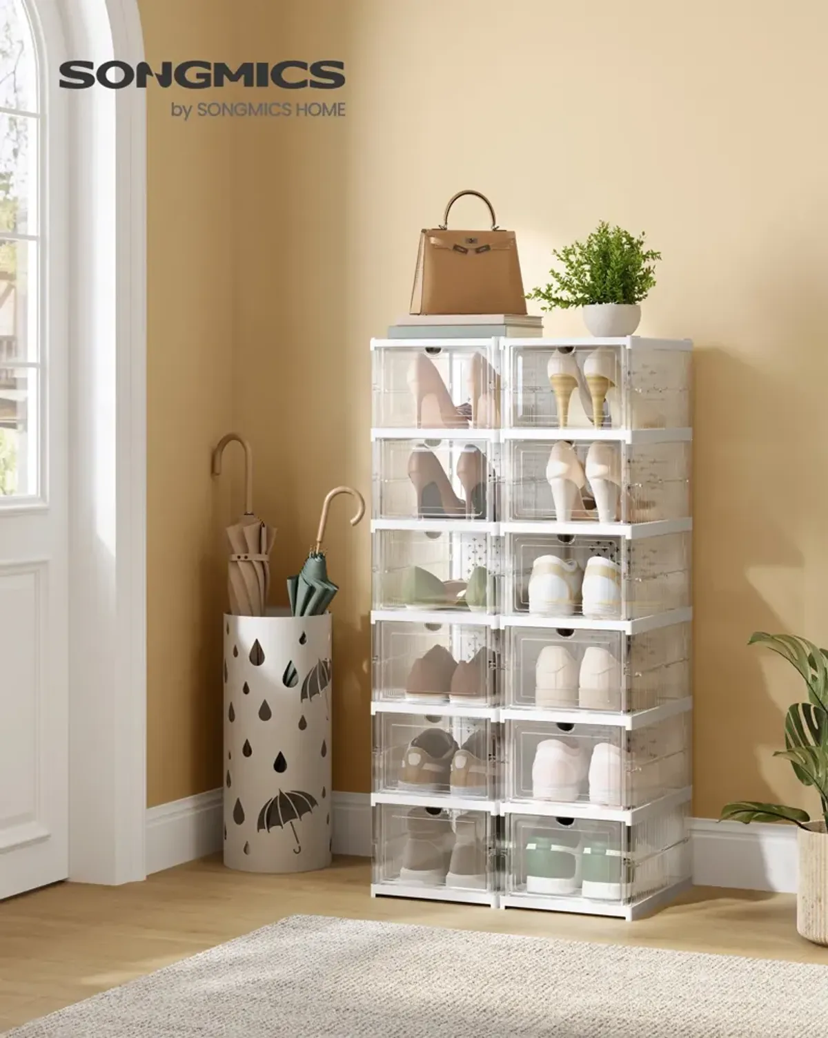 Pack of 12 Stackable Shoe Boxes Transparent