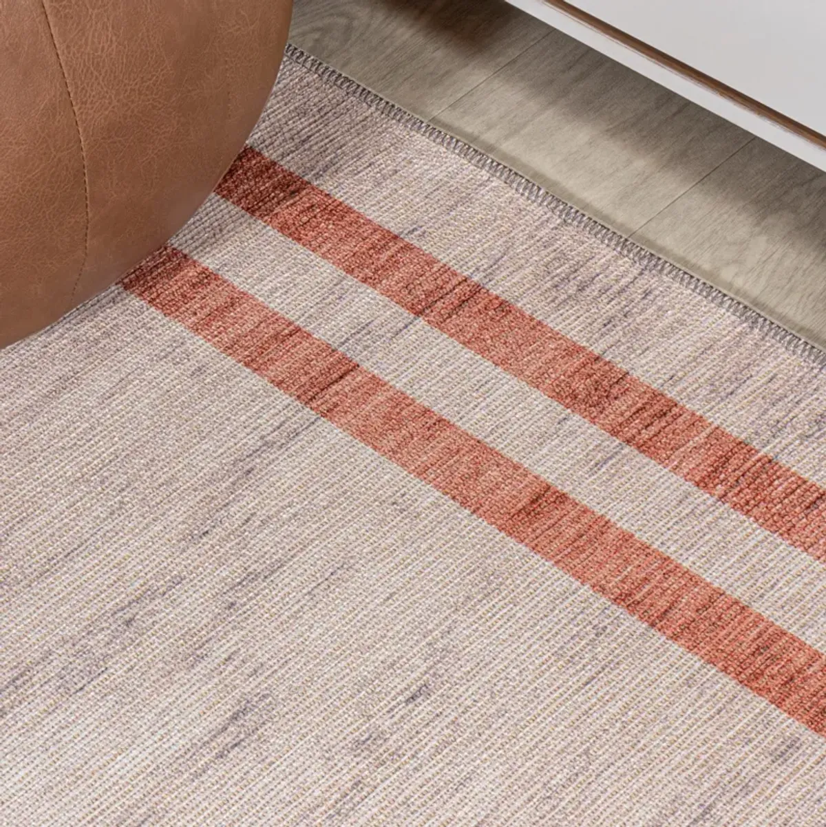 Raita Modern Distressed Stripe Machine Washable Area Rug