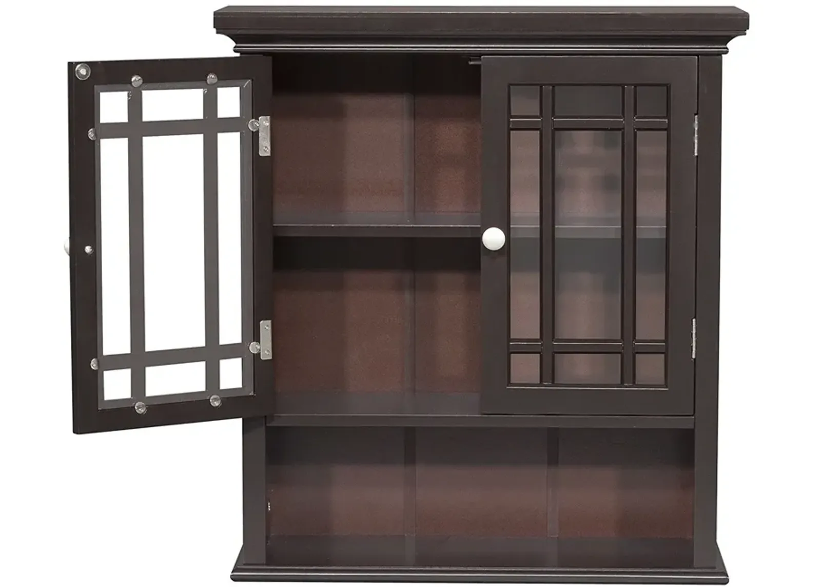 Hivvago Dark Espresso 2-Door Bathroom Wall Cabinet with Open Shelf