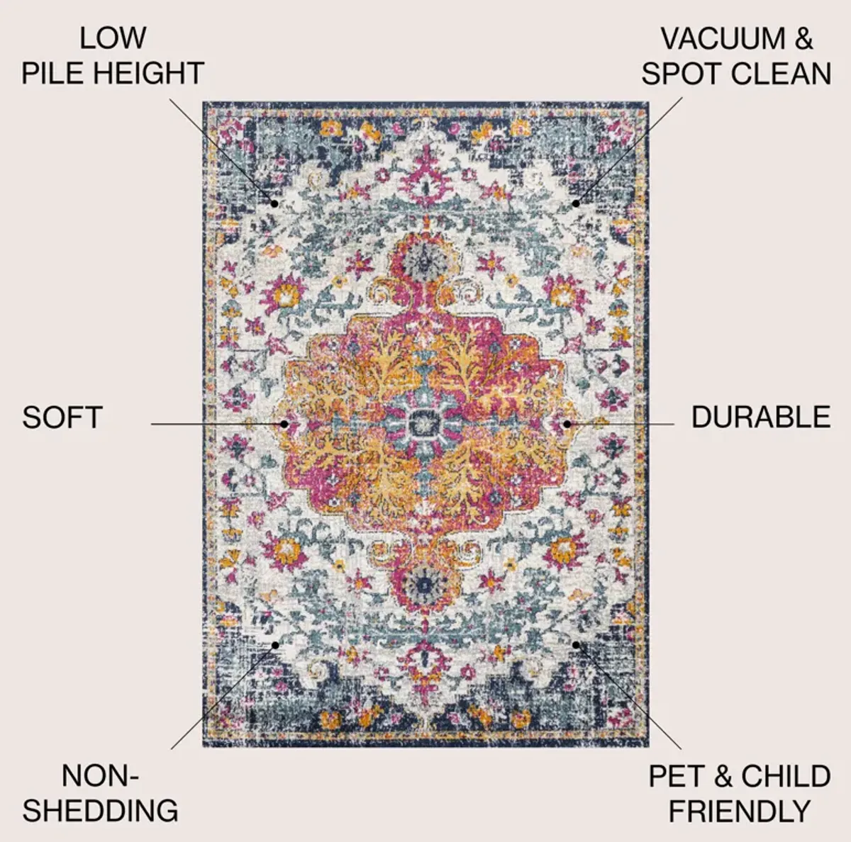 Anaise Ornate Boho Medallion Area Rug