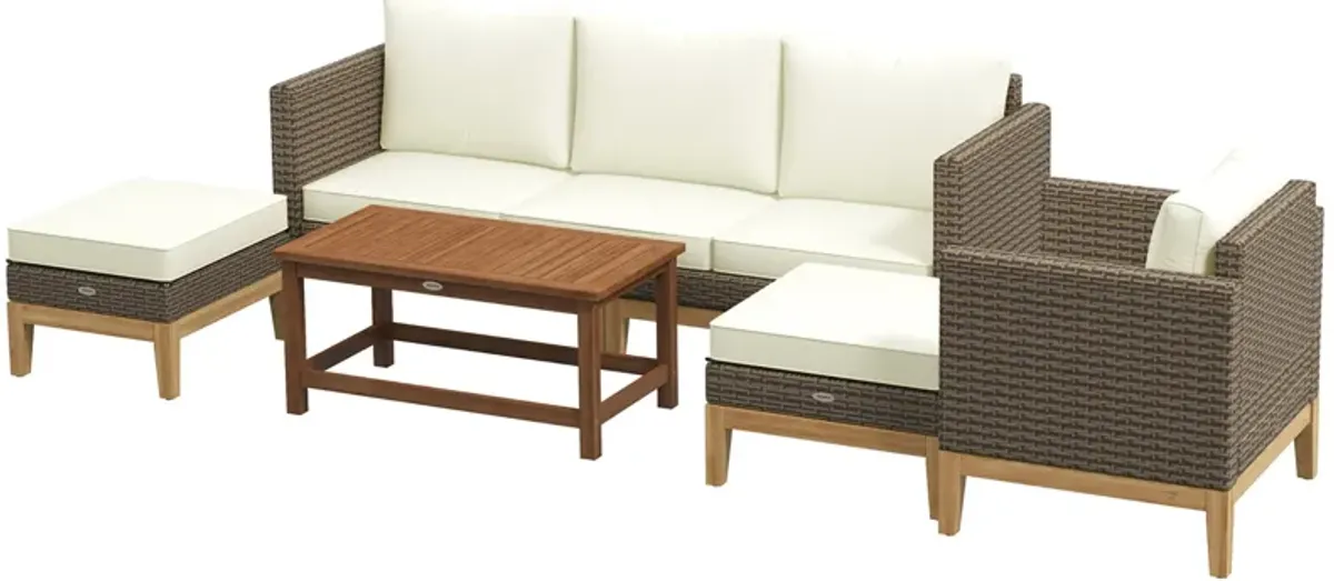 Outsunny Patio Furniture Set w/ Cushions, 5 PCs PE Rattan Conversation Set