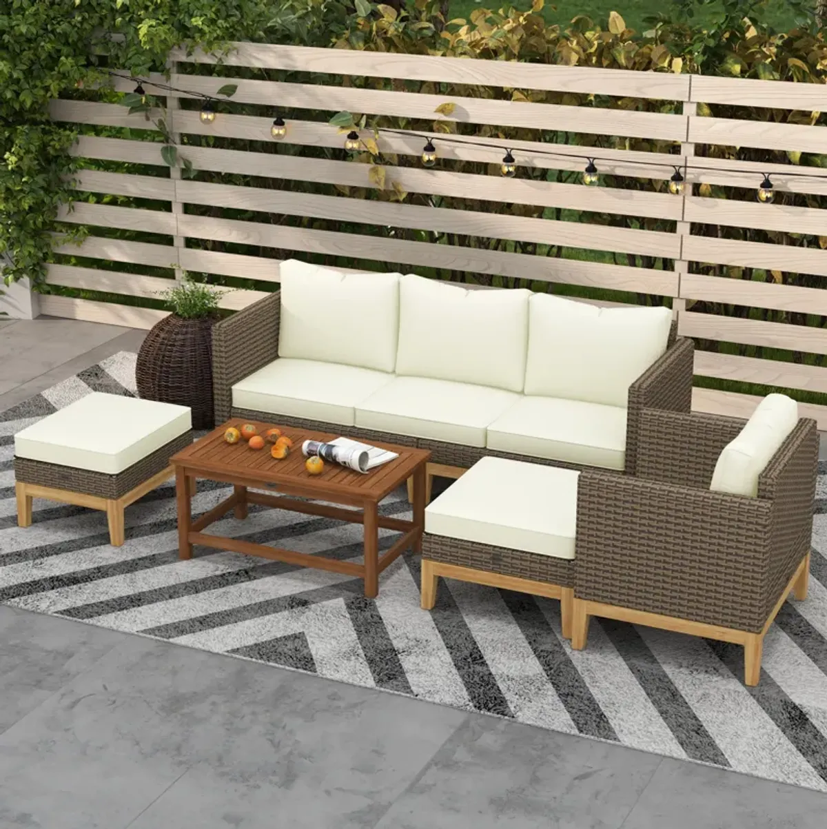 Outsunny Patio Furniture Set w/ Cushions, 5 PCs PE Rattan Conversation Set