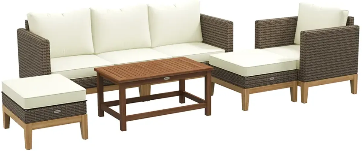 Outsunny Patio Furniture Set w/ Cushions, 5 PCs PE Rattan Conversation Set