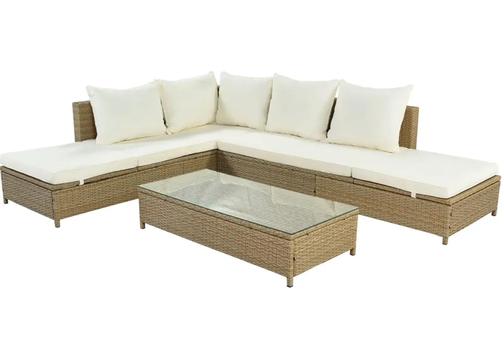 Merax Outdoor 3-Piece Rattan Sofa Set with Table