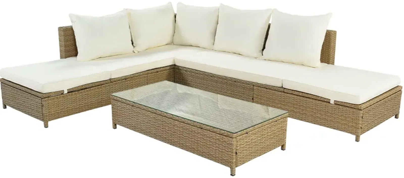 Merax Outdoor 3-Piece Rattan Sofa Set with Table