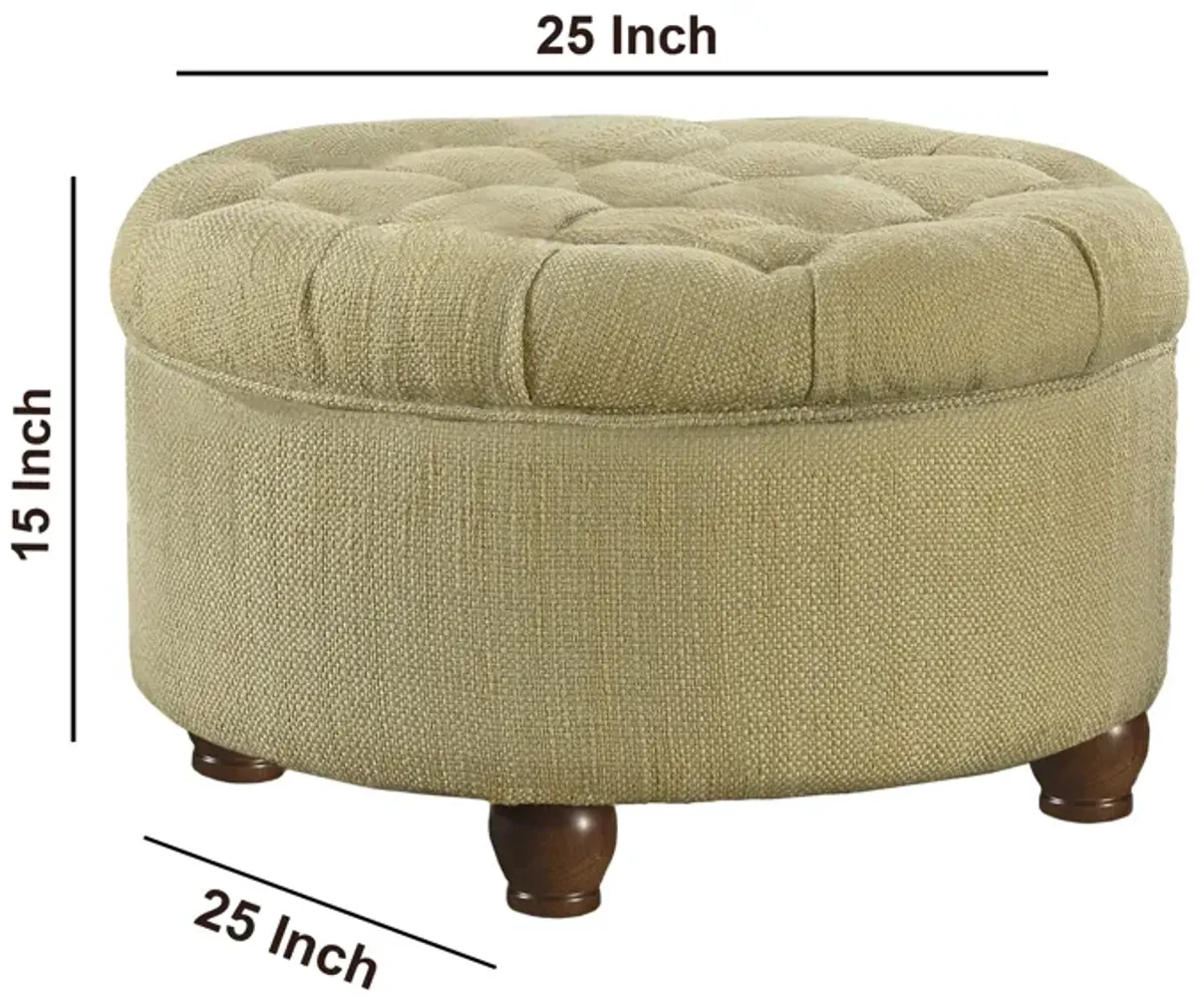 Fabric Upholstered Wooden Ottoman with Tufted Lift Off Lid Storage, Beige and Brown - Benzara