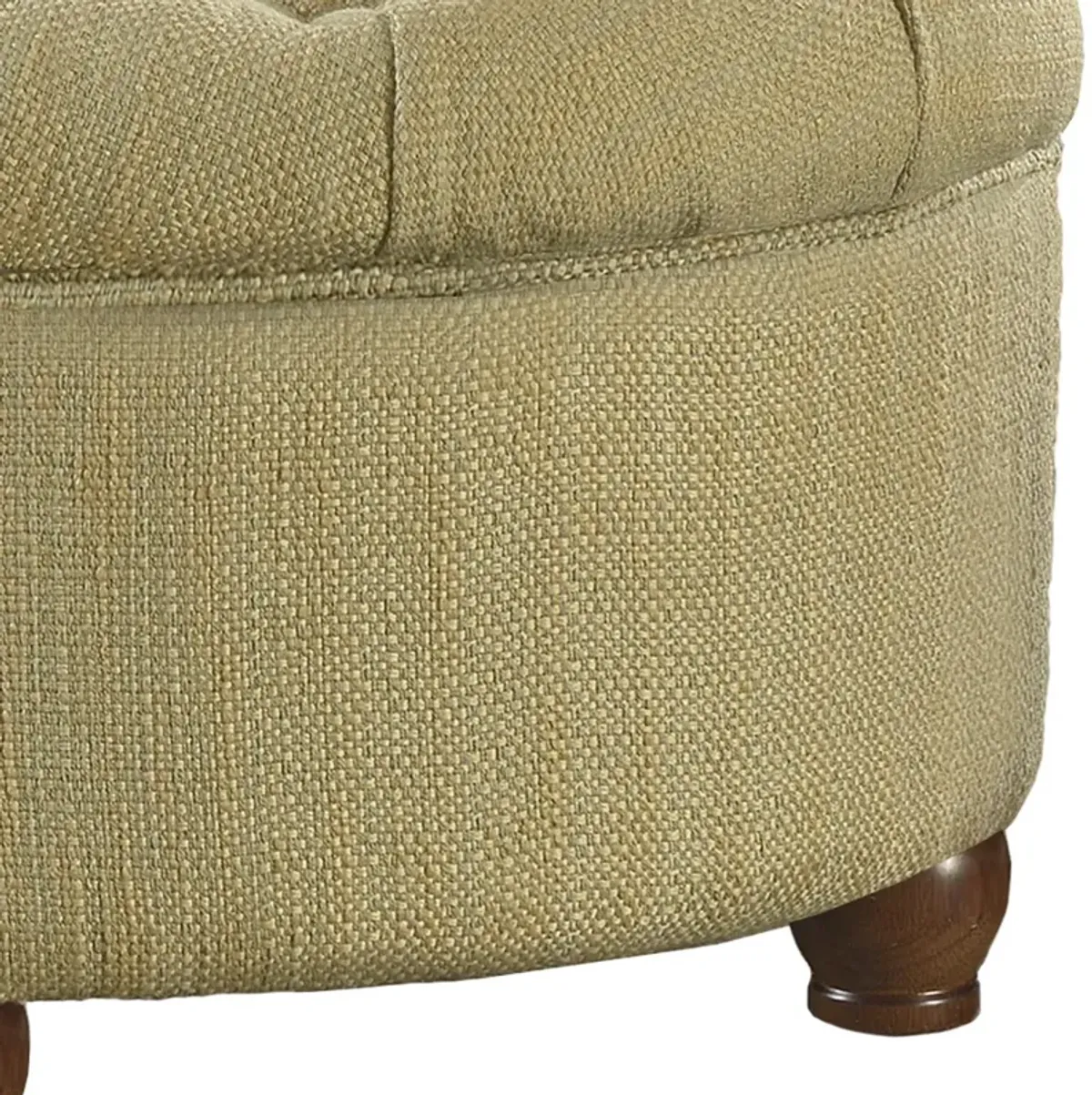 Fabric Upholstered Wooden Ottoman with Tufted Lift Off Lid Storage, Beige and Brown - Benzara