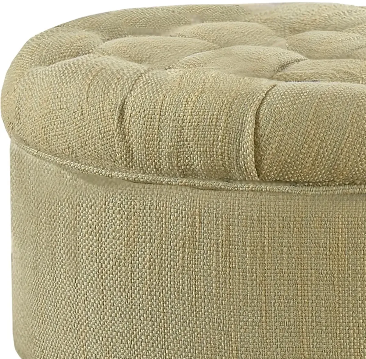 Fabric Upholstered Wooden Ottoman with Tufted Lift Off Lid Storage, Beige and Brown - Benzara