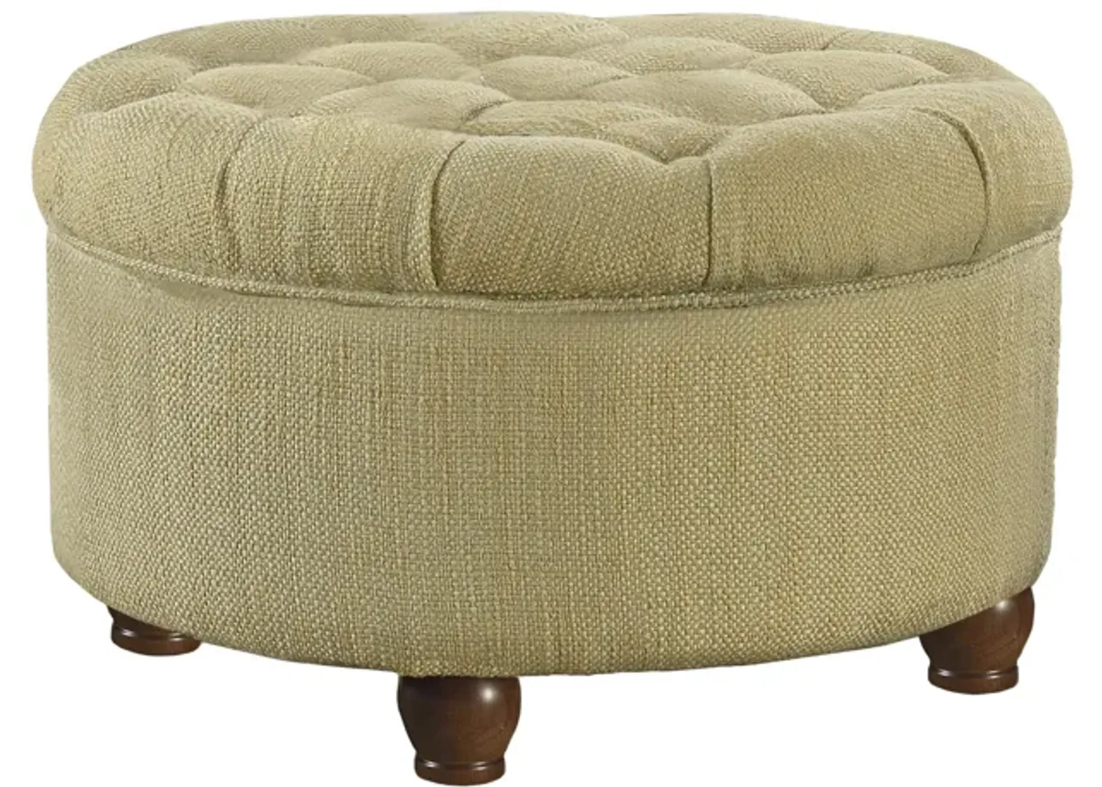 Fabric Upholstered Wooden Ottoman with Tufted Lift Off Lid Storage, Beige and Brown - Benzara