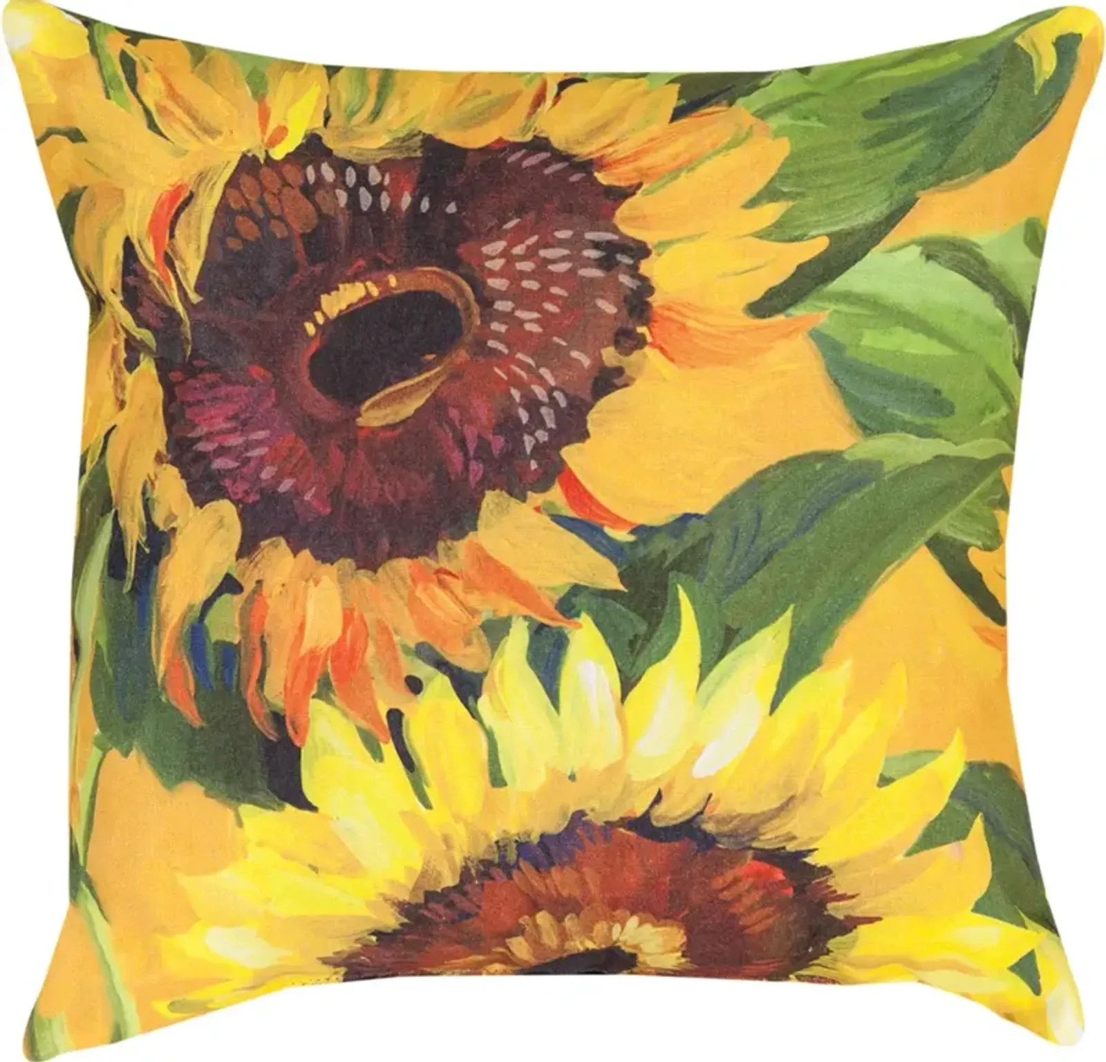 18" Yellow and Green Sunflowers Outdoor Patio Square Throw Pillow