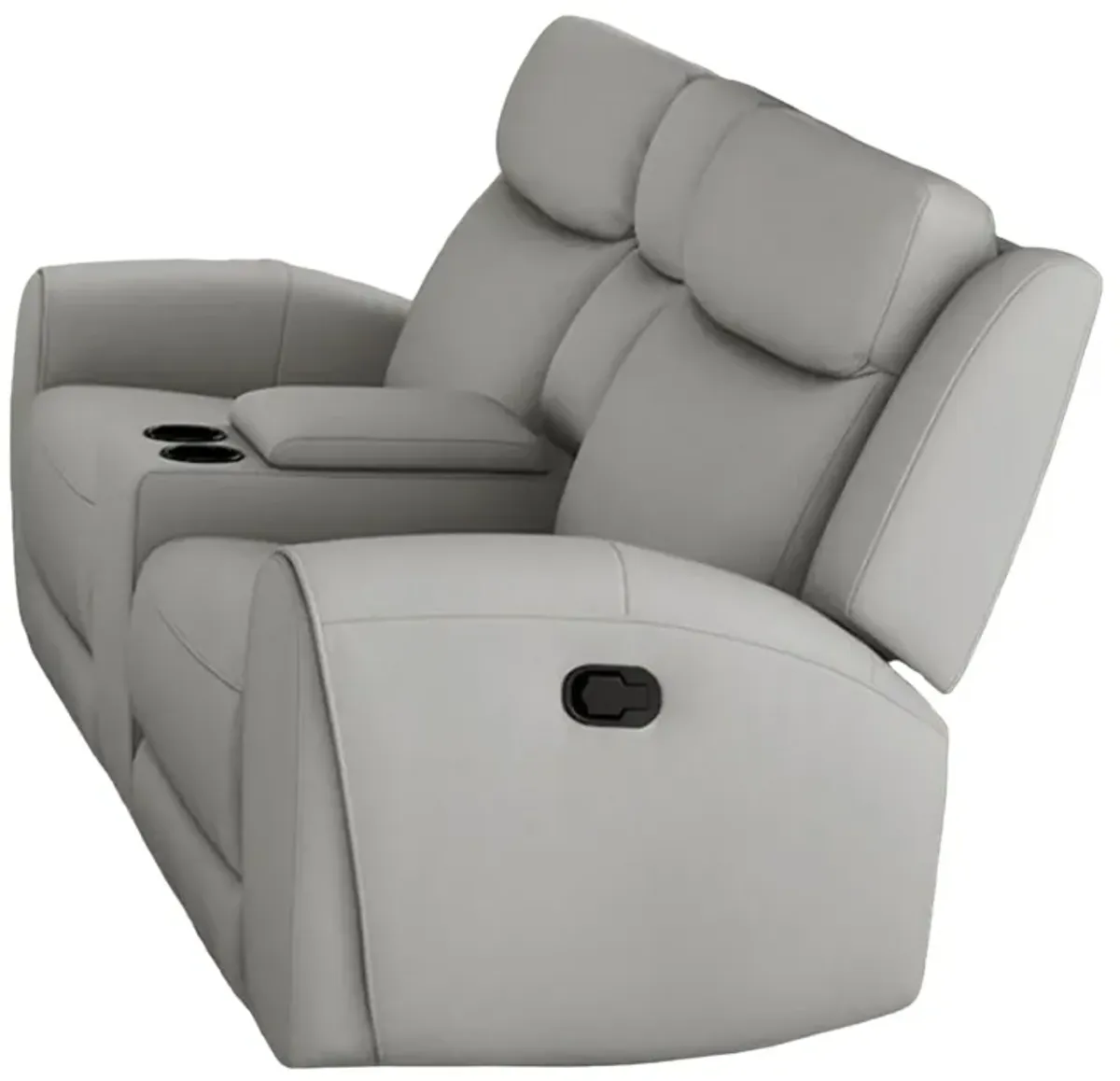 Cobe Manual Recliner Loveseat, 41 Inch, Center Console, Grain Gray Leather