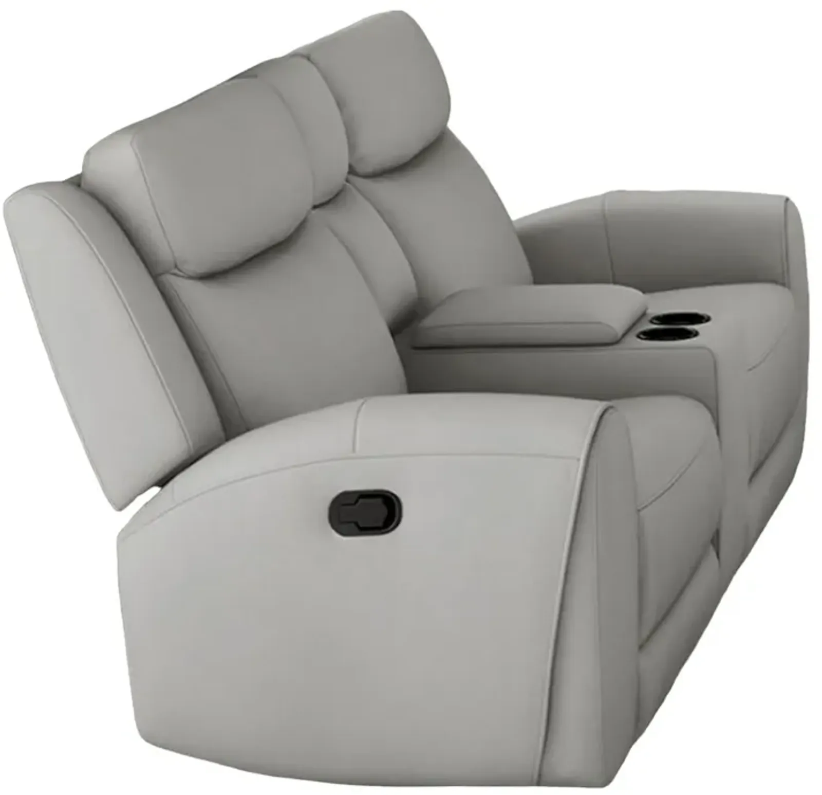 Cobe Manual Recliner Loveseat, 41 Inch, Center Console, Grain Gray Leather