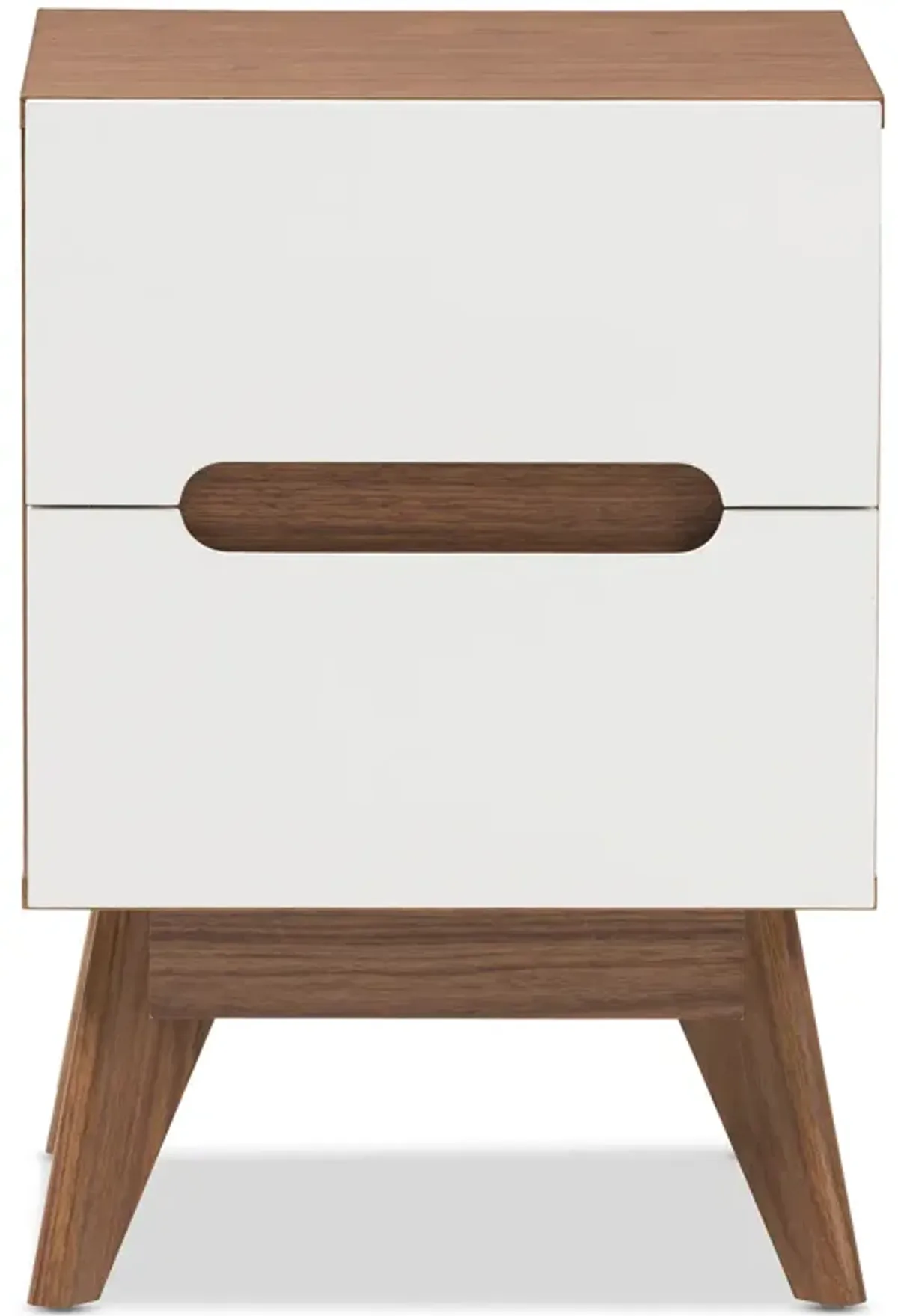 Baxton Studio Calypso Mid Century Modern White And Walnut Wood 2 Drawer Storage Nightstand