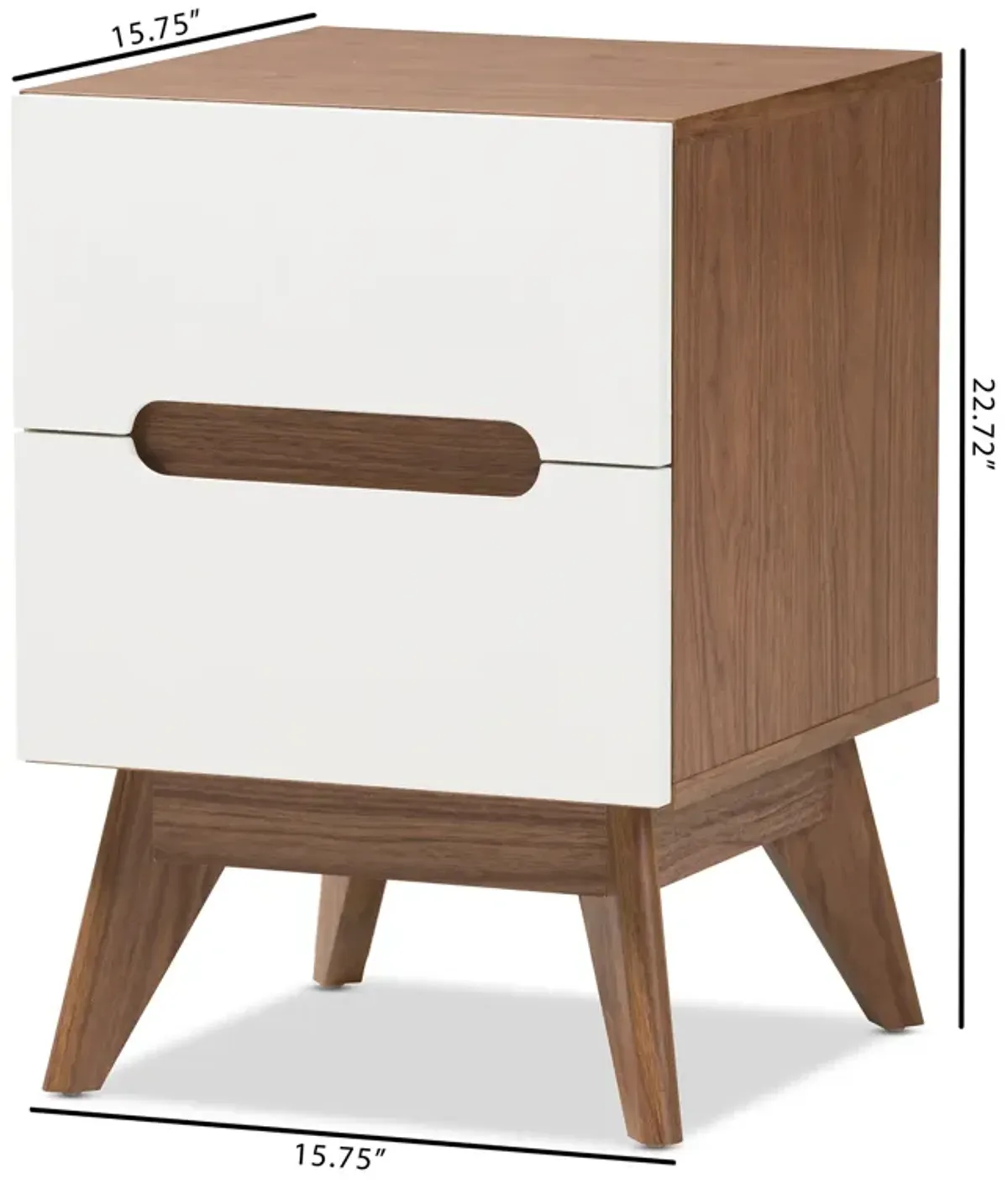 Baxton Studio Calypso Mid Century Modern White And Walnut Wood 2 Drawer Storage Nightstand