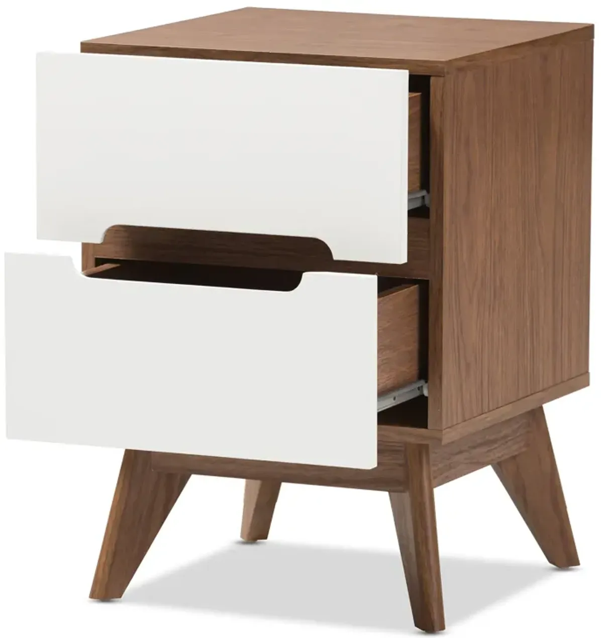 Baxton Studio Calypso Mid Century Modern White And Walnut Wood 2 Drawer Storage Nightstand