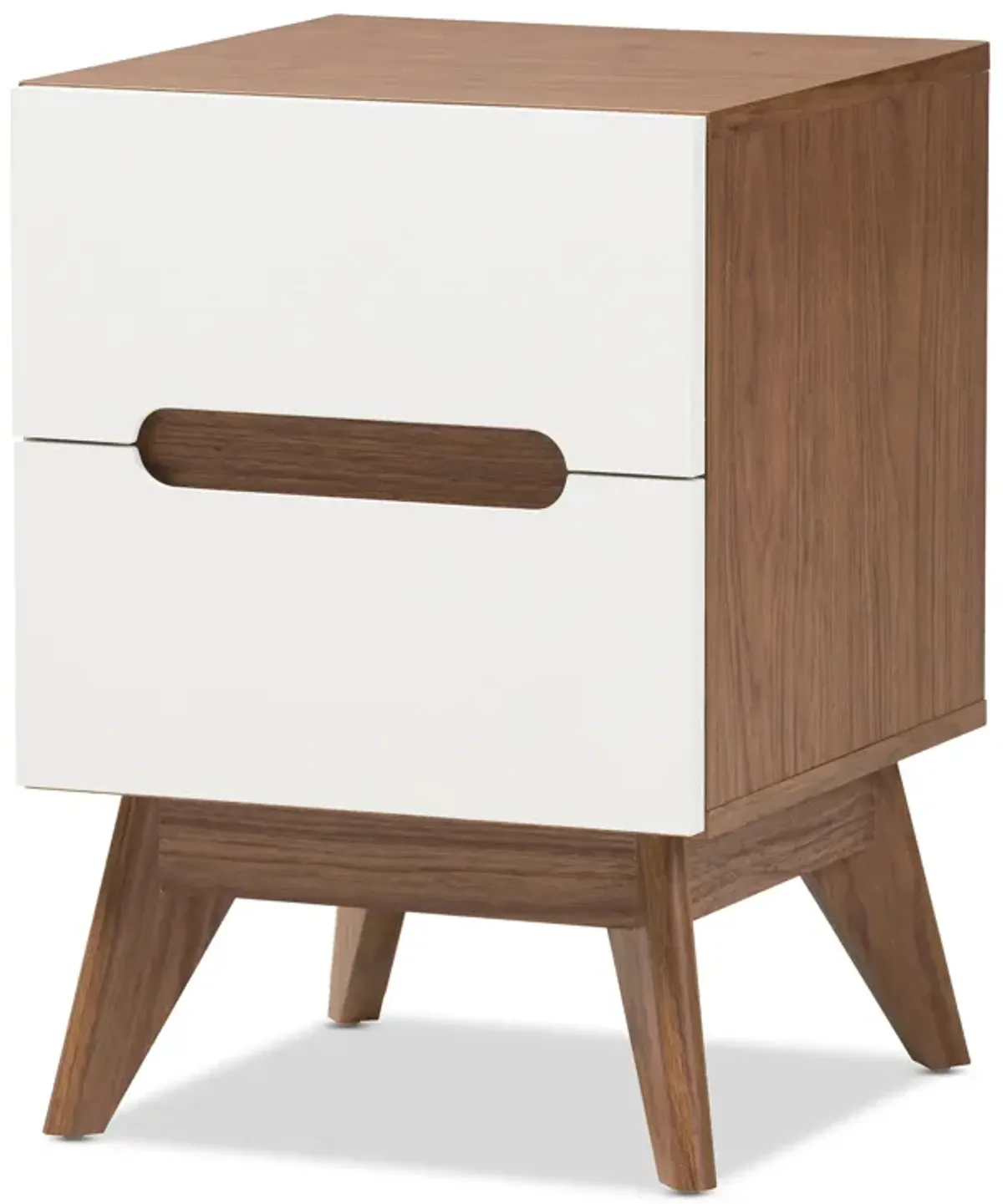 Baxton Studio Calypso Mid Century Modern White And Walnut Wood 2 Drawer Storage Nightstand