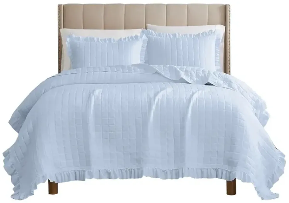 RT Designers Collection Belina 3 Pieces Washed Stitched Lightweight Quilts Set King Size For Bedding White