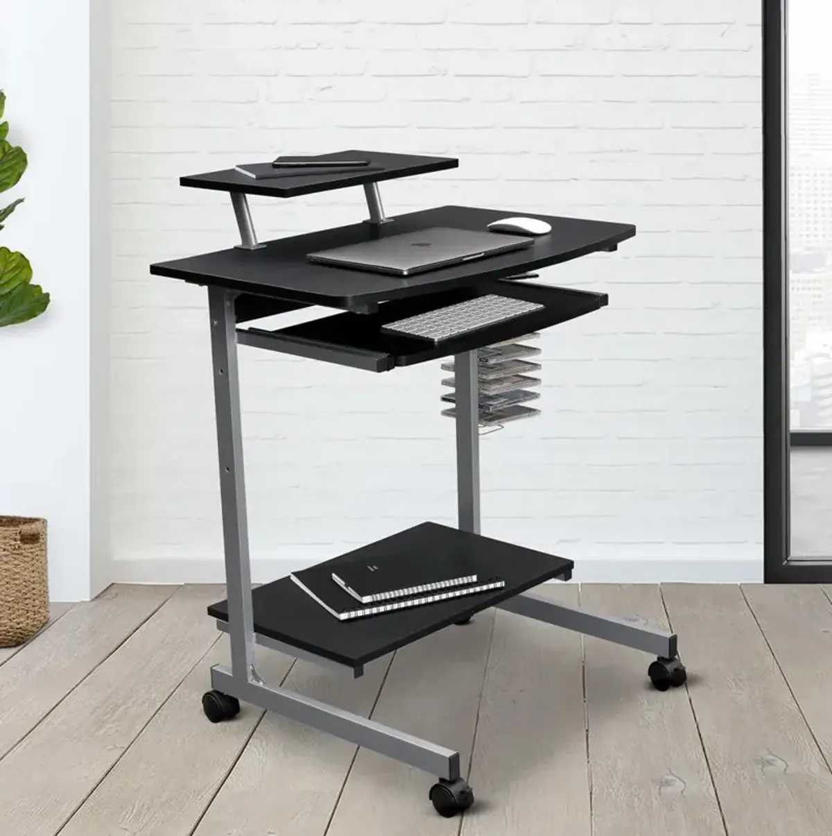 Techni Mobili Compact Computer Cart With Storage . Color: Graphite