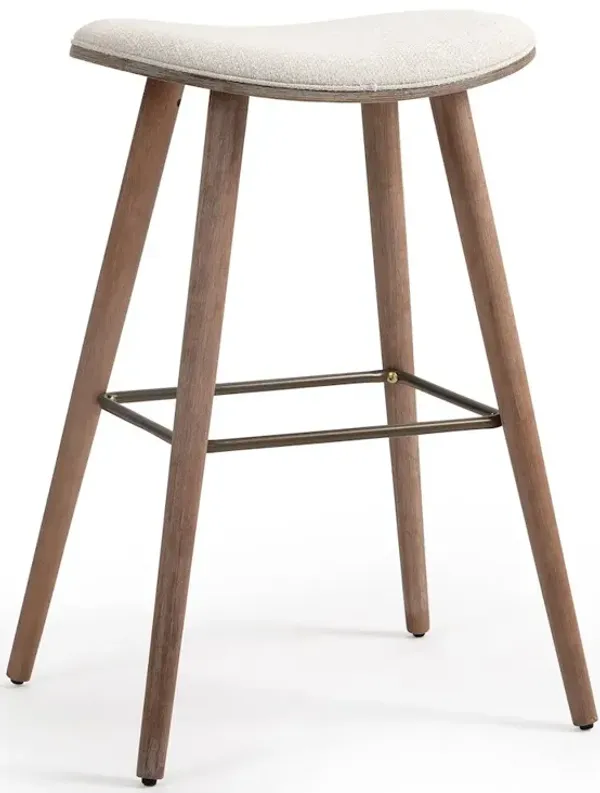 Glamour Home Set of 2 Beatriz Beige Woven Fabric Bar Stool with Wood Legs