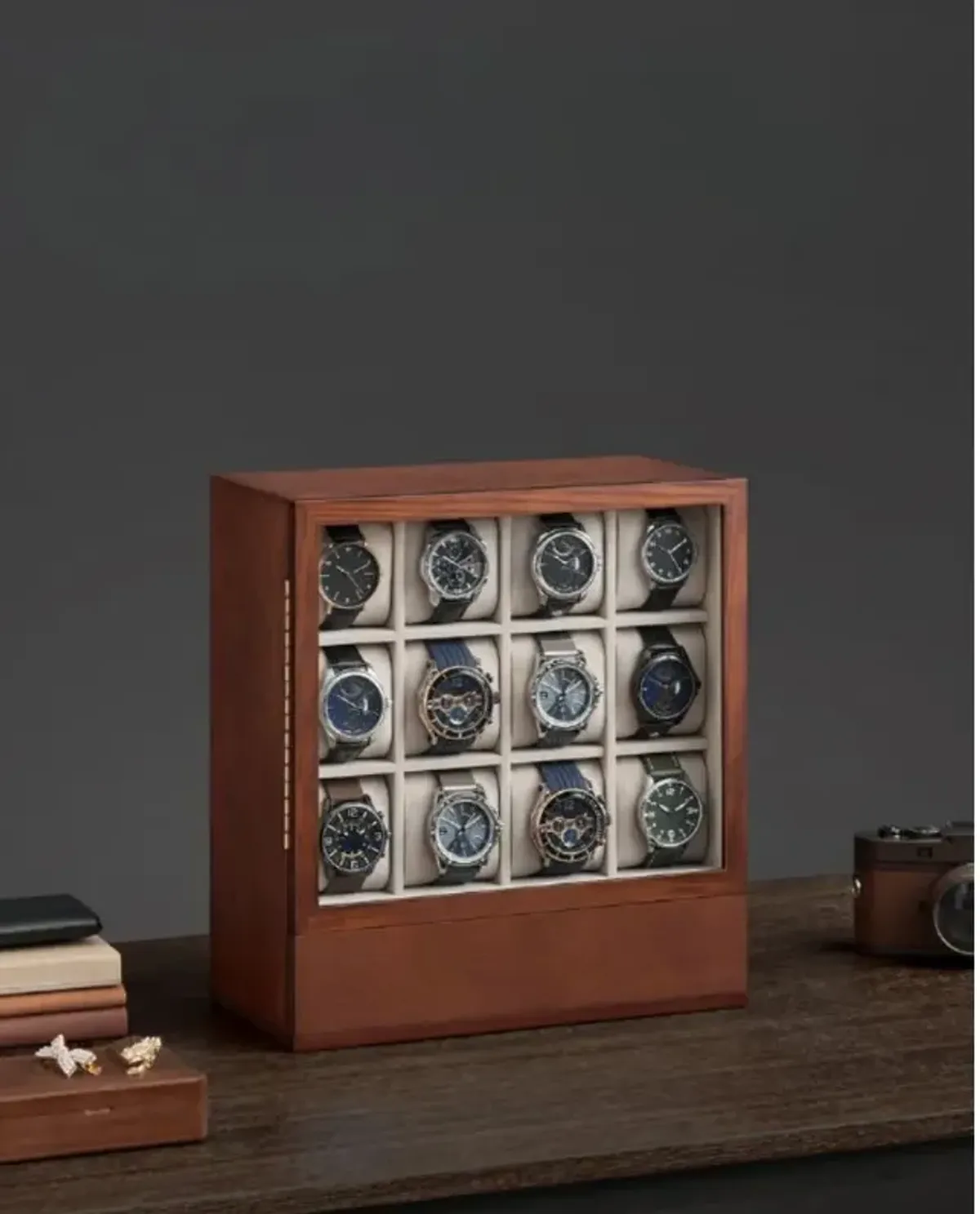 12-Slot Wooden Watch Box Elegant Storage with Premium Craftsmanship and Protective Lining