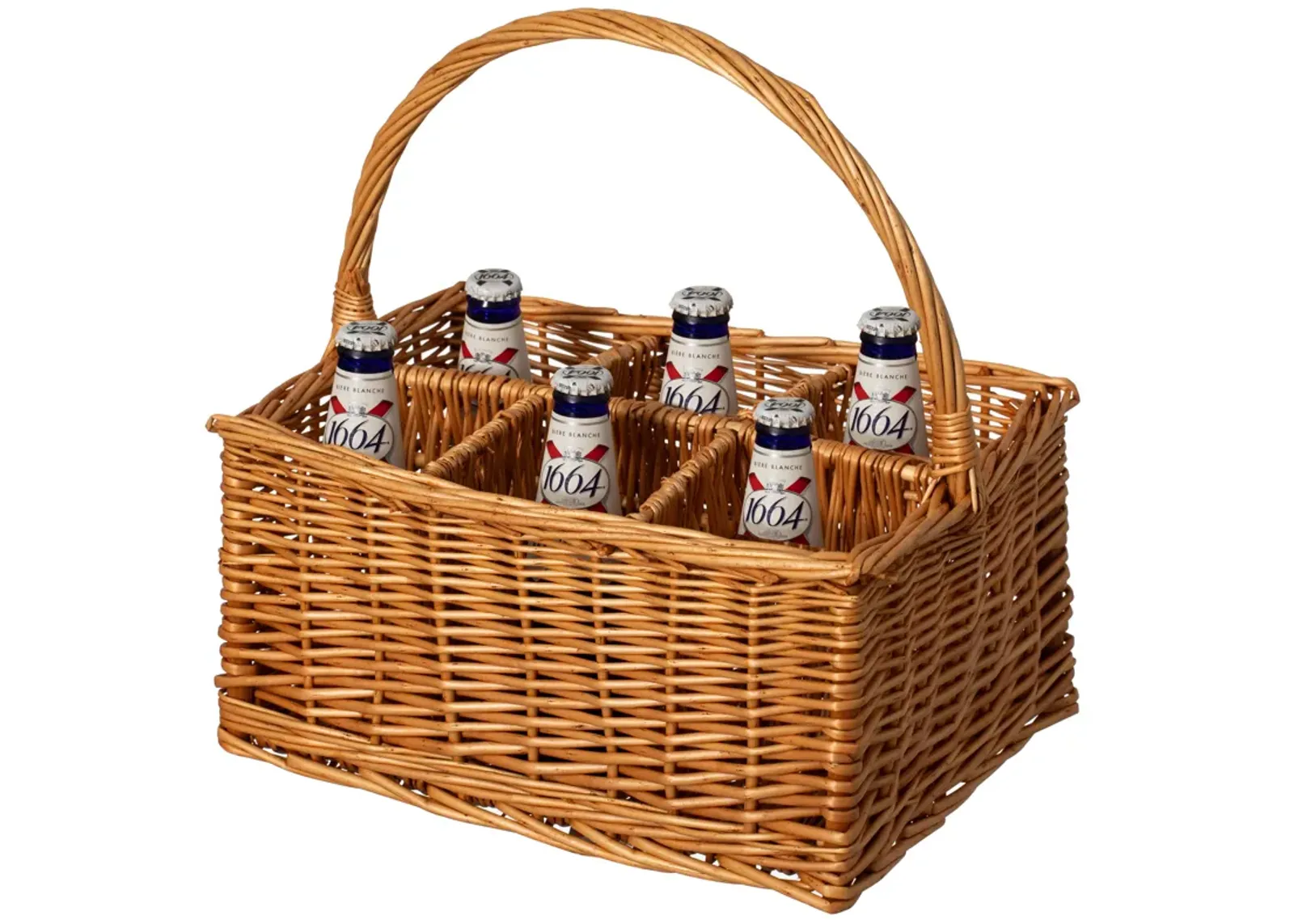 Wickewise Indoor and Outdoor 6 Bottle Wine and Beverage Wicker Tote Basket – Perfect for Beer, Champagne, Bar Accessories, Home Bars, Picnics, Parties, and Bachelor Party Favors, Brown