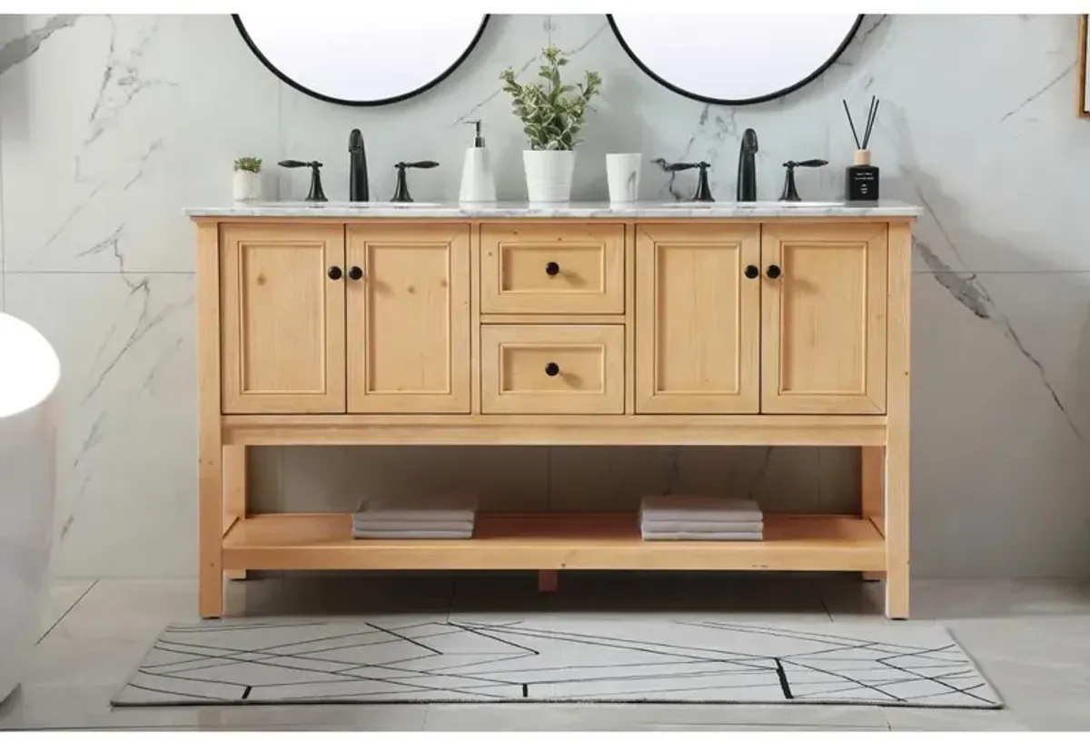 Elegant Kitchen and Bath 60 inch double bathroom vanity in natural wood