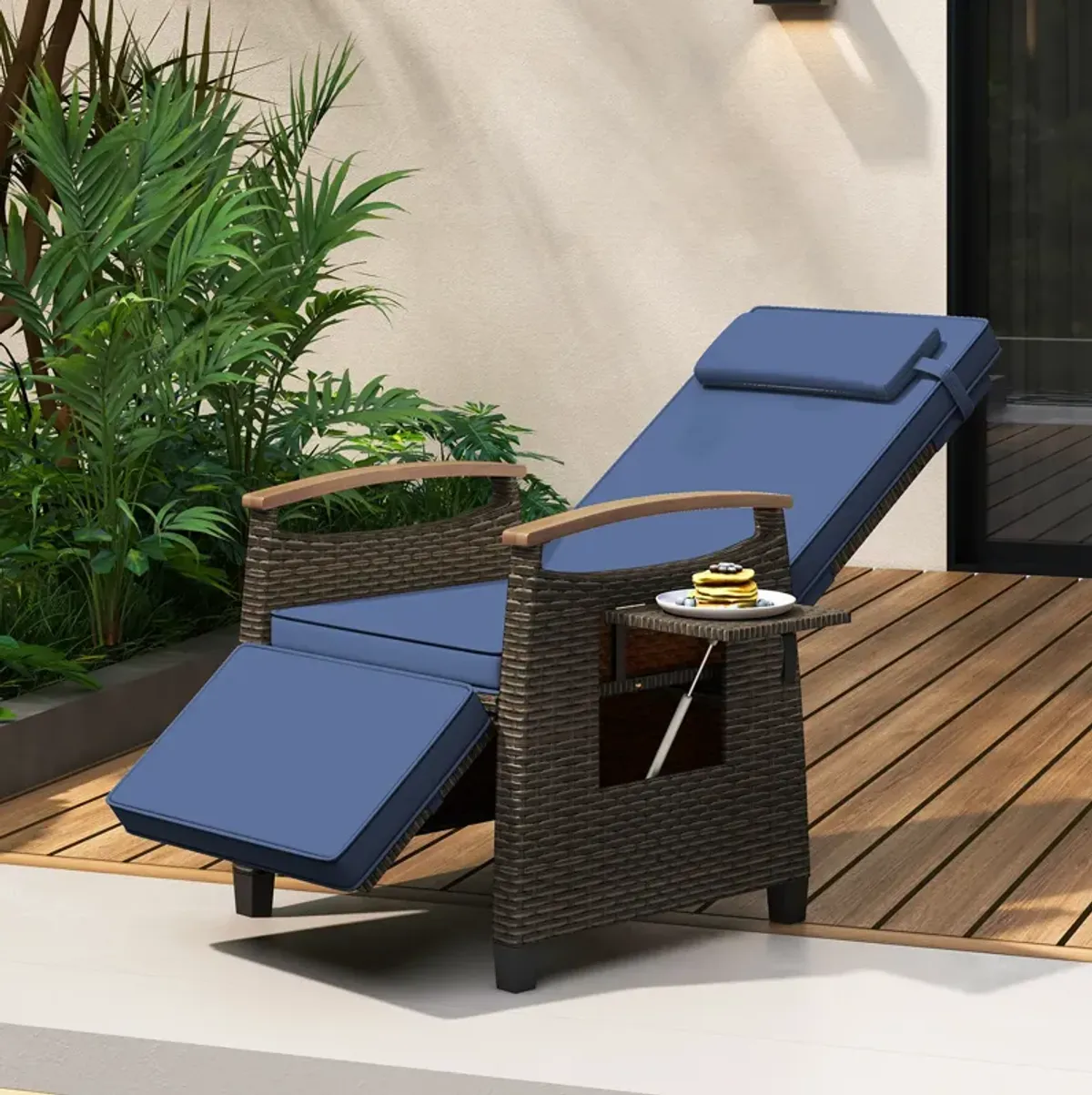 Patio Wicker Recliner Chair with Adjustable Backrest and Footrest