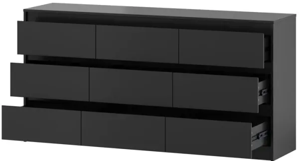 FUFU&GAGA Modern Black 9-Drawer Wood Dresser – Sleek Storage Chest for Bedroom or Closet, (63"W x 15.7"D x 31.5"H), Black