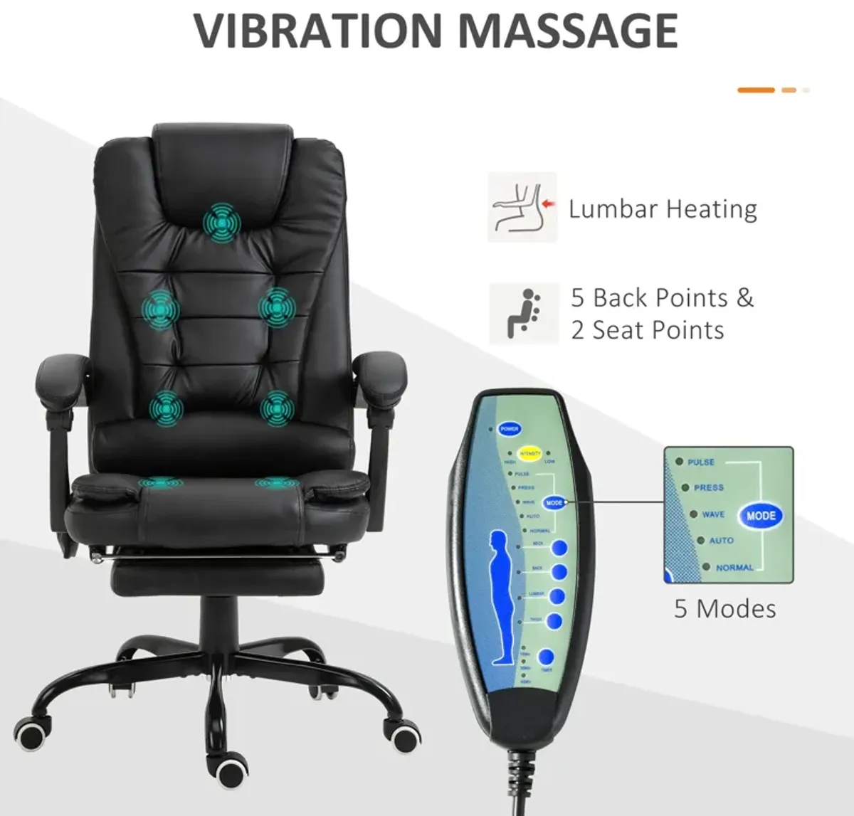 Black Executive Massager: 7-Point Vibrating High Back Office Chair