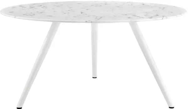 Modway Lippa 60" Mid-Century Dining Table with Round Artificial Marble Top and Tripod Base in White