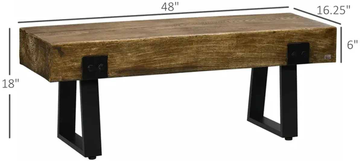 Black/Natural Bench: Rustic Wood Hallway Seat with Metal Legs