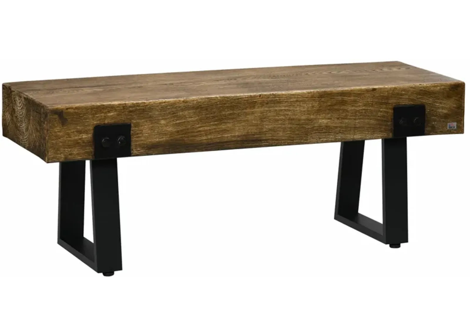 Black/Natural Bench: Rustic Wood Hallway Seat with Metal Legs