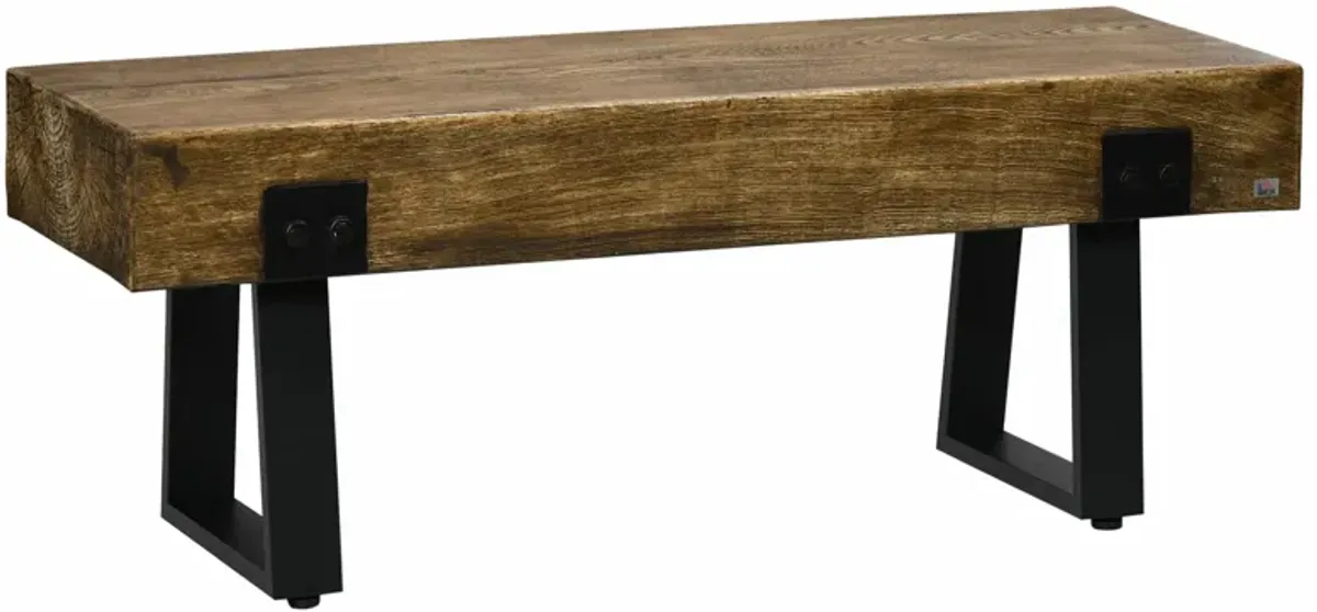 Black/Natural Bench: Rustic Wood Hallway Seat with Metal Legs