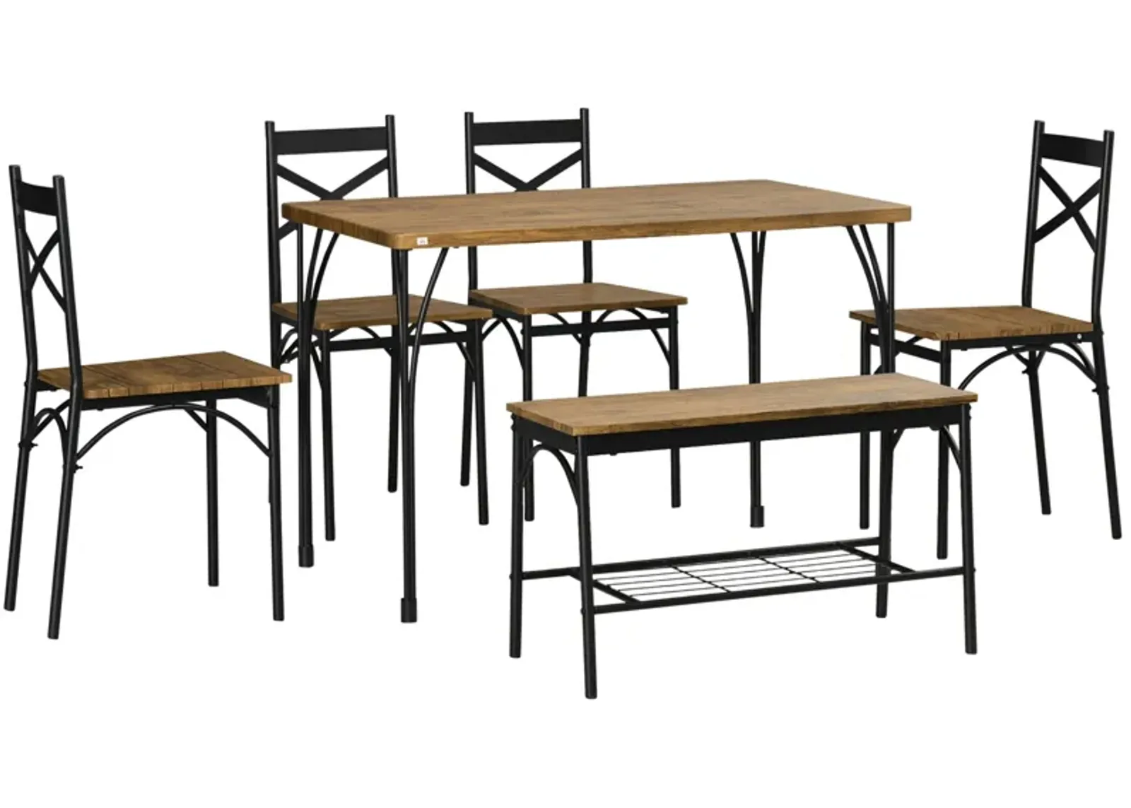 Rustic Brown Dining Set: 6-Piece Industrial Table with Bench