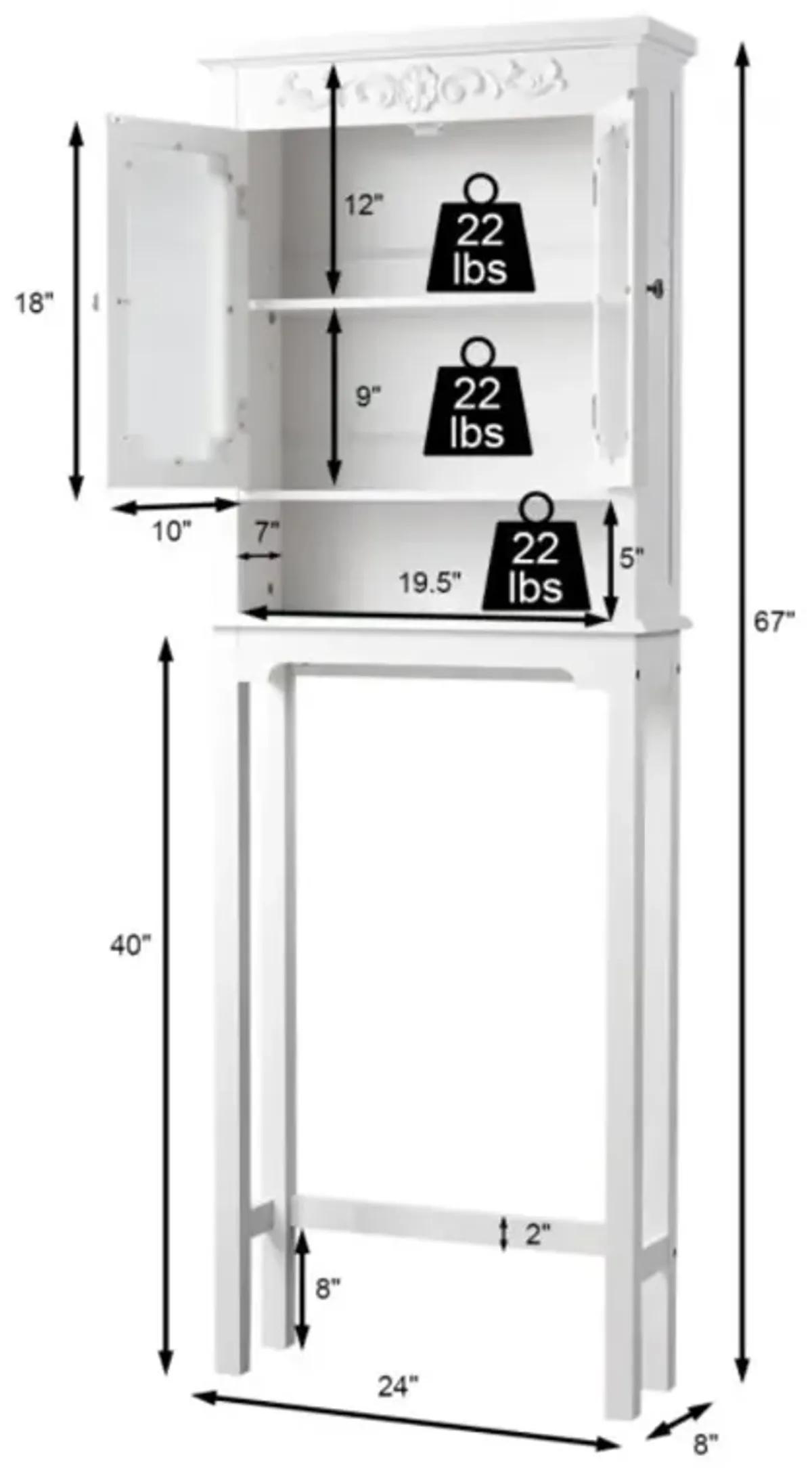 Hivvago Bathroom Space Saver Carved Top Toilet Rack with Adjustable Shelf