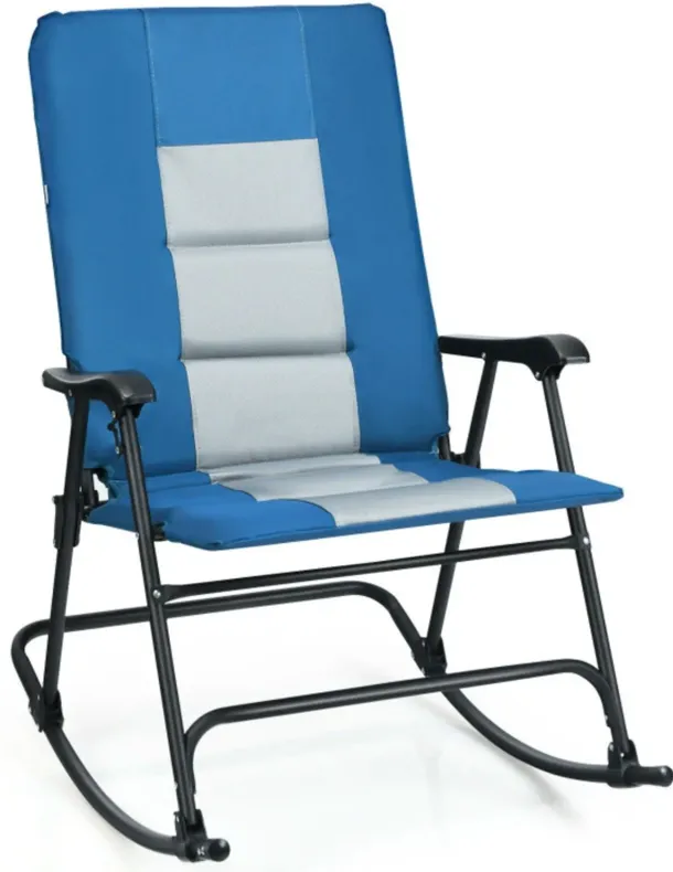 Foldable Rocking Padded Portable Camping Chair with Backrest and Armrest